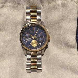 Michael Kors Gold and Silver Watch with Blue Face